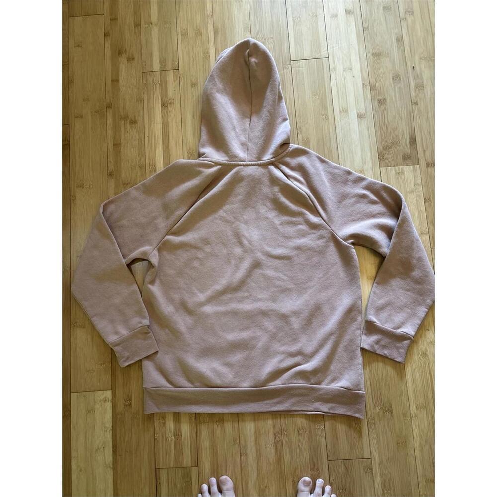 BEBE Women’s Pink Metallic Logo Raglan Sleeve Fleece Hoodie Sweatshirt Size L - Picture 6 of 6